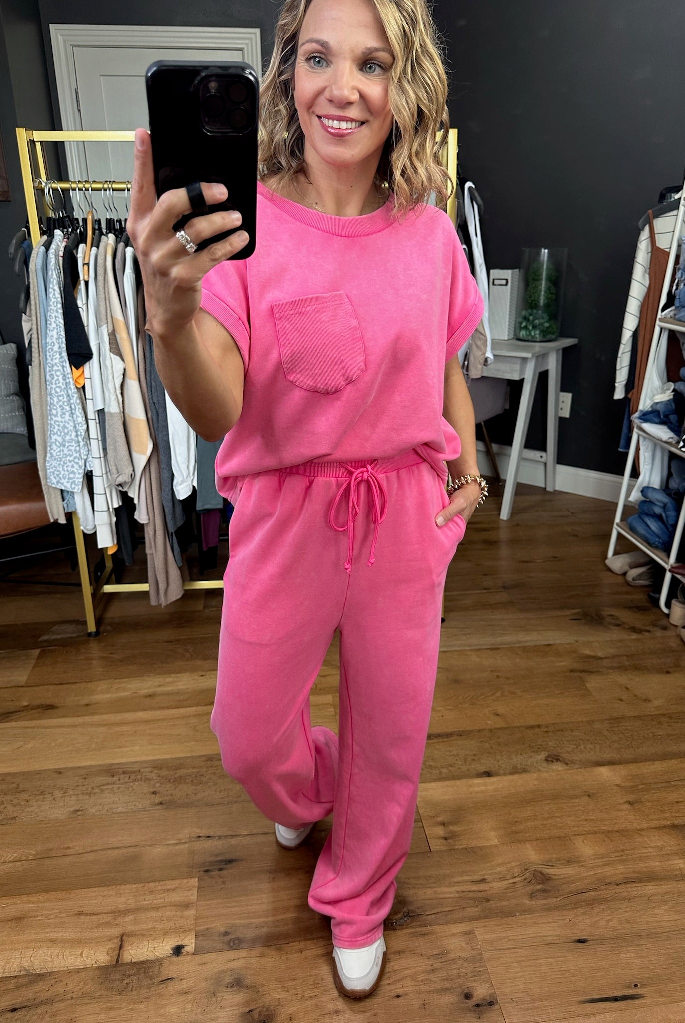 Pink World Washed Pocket Top + Pant Set - Pink-Two Piece Set-Entro-Anna Kaytes Boutique, Women's Fashion Boutique in Grinnell, Iowa