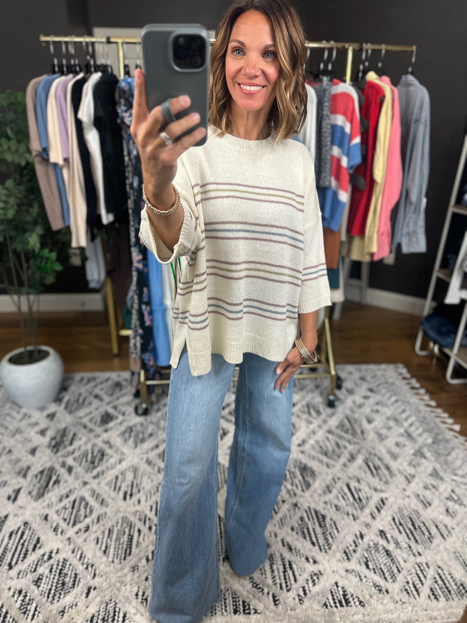 Trusting You Striped Knit Top-Sweaters-Be Cool-Anna Kaytes Boutique, Women's Fashion Boutique in Grinnell, Iowa