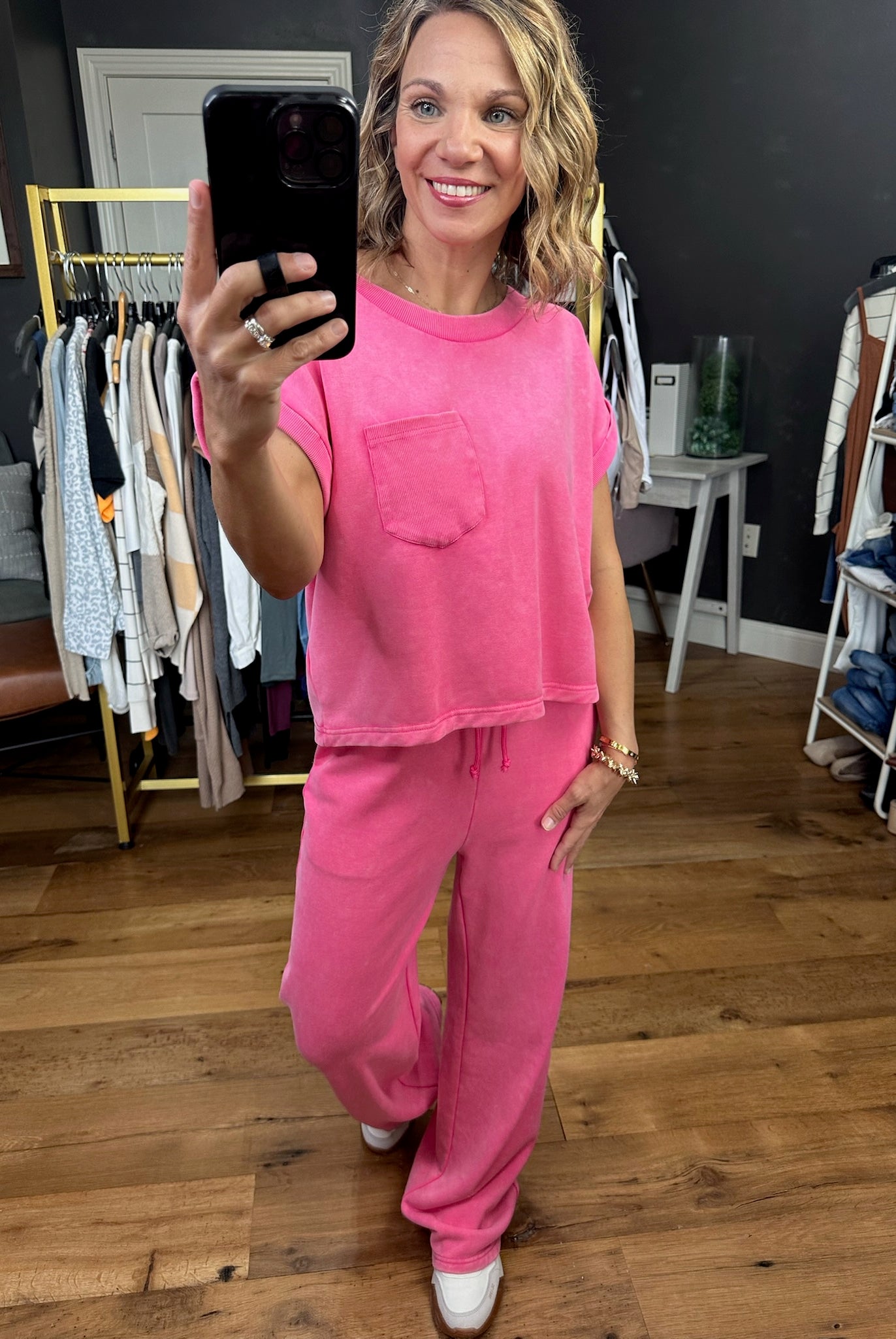 Pink World Washed Pocket Top + Pant Set - Pink-Two Piece Set-Entro-Anna Kaytes Boutique, Women's Fashion Boutique in Grinnell, Iowa