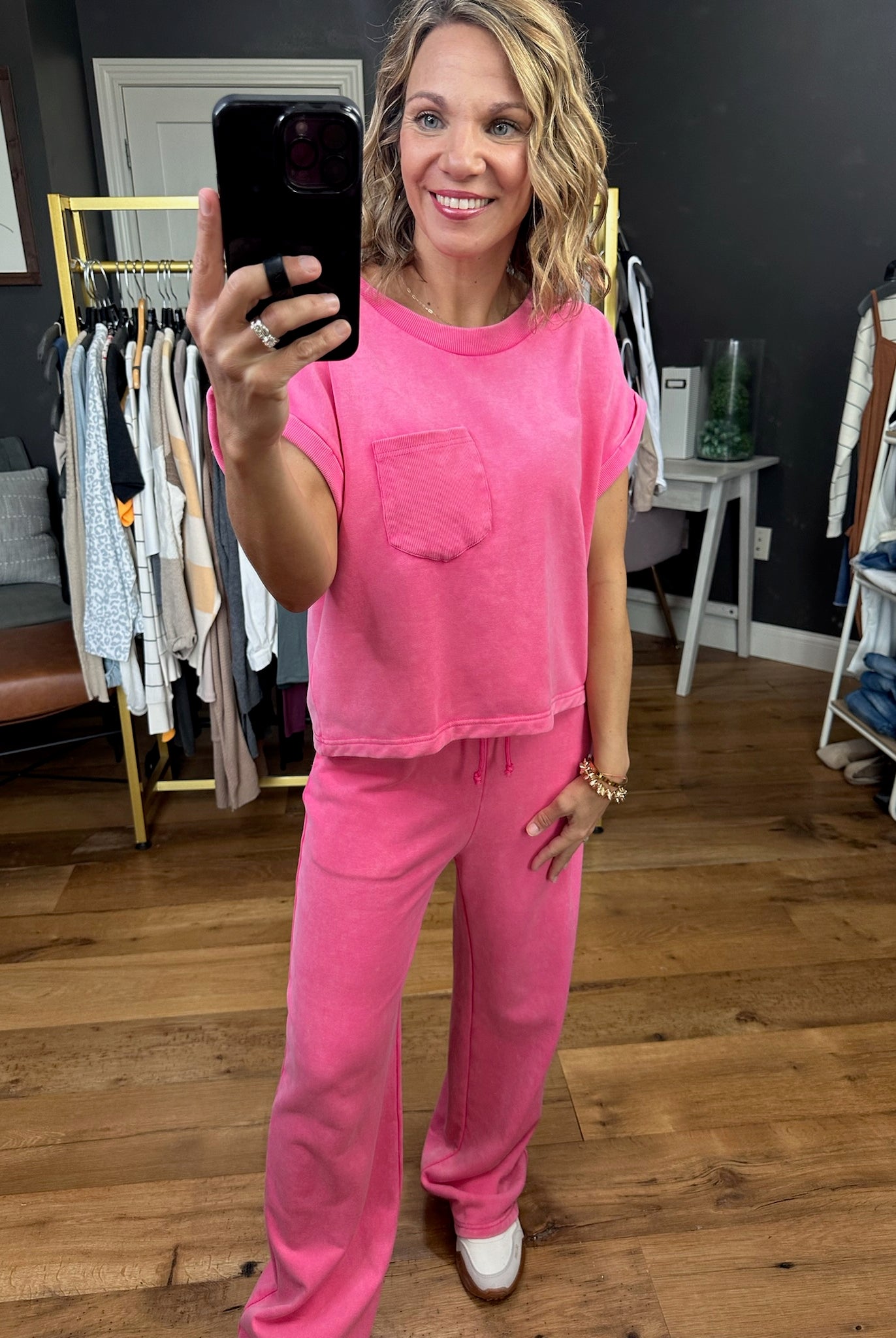 Pink World Washed Pocket Top + Pant Set - Pink-Two Piece Set-Entro-Anna Kaytes Boutique, Women's Fashion Boutique in Grinnell, Iowa