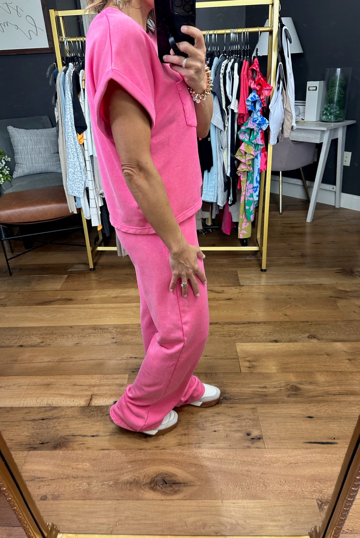Pink World Washed Pocket Top + Pant Set - Pink-Two Piece Set-Entro-Anna Kaytes Boutique, Women's Fashion Boutique in Grinnell, Iowa
