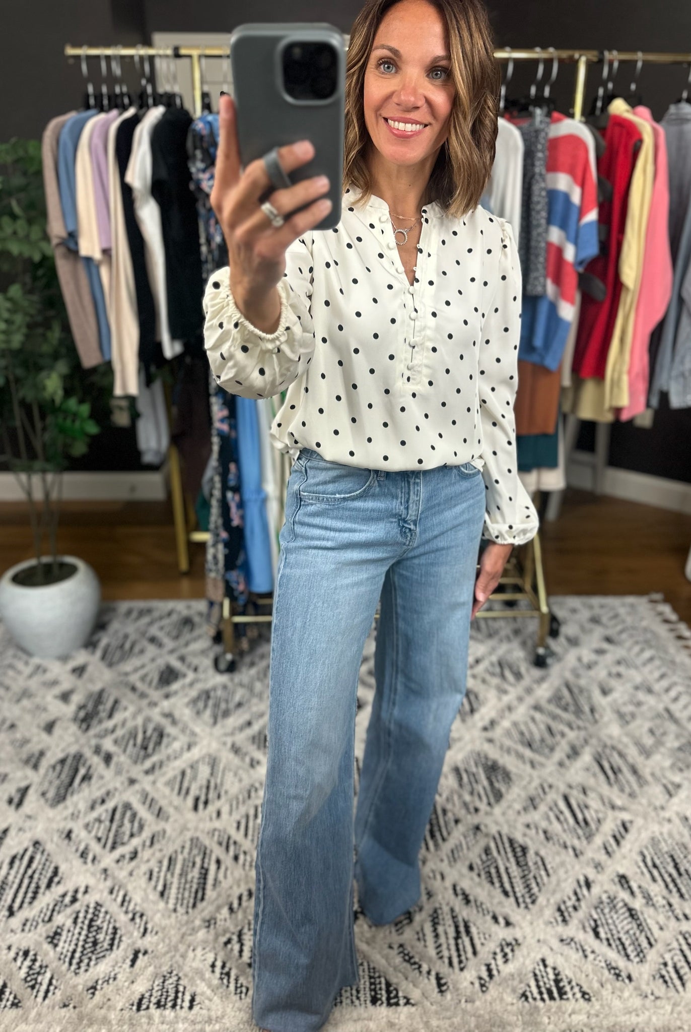 In To You Polka-Dot Top-Long Sleeves-Blu Pepper-Anna Kaytes Boutique, Women's Fashion Boutique in Grinnell, Iowa