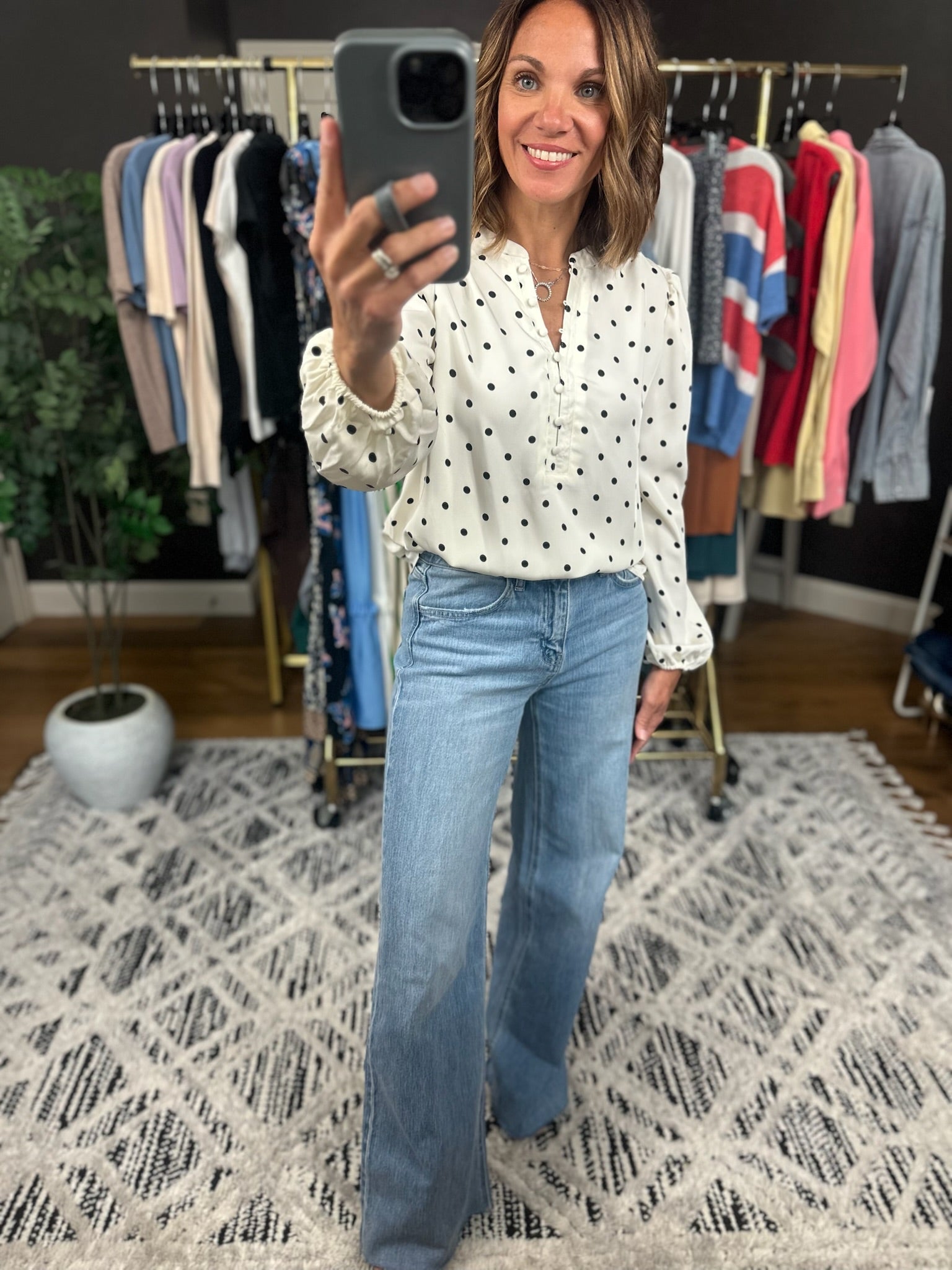 In To You Polka-Dot Top-Long Sleeves-Blu Pepper-Anna Kaytes Boutique, Women's Fashion Boutique in Grinnell, Iowa