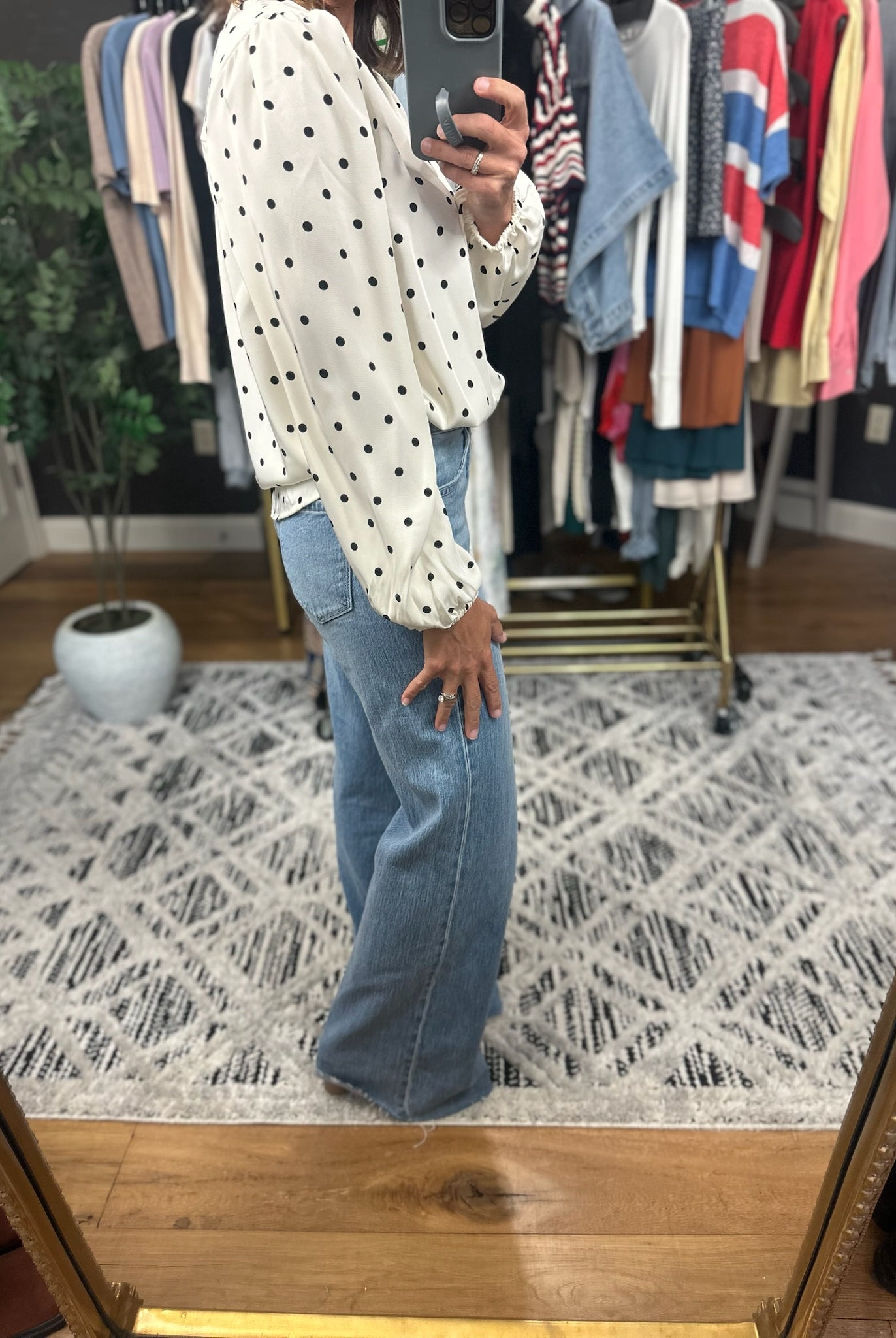 In To You Polka-Dot Top-Long Sleeves-Blu Pepper-Anna Kaytes Boutique, Women's Fashion Boutique in Grinnell, Iowa