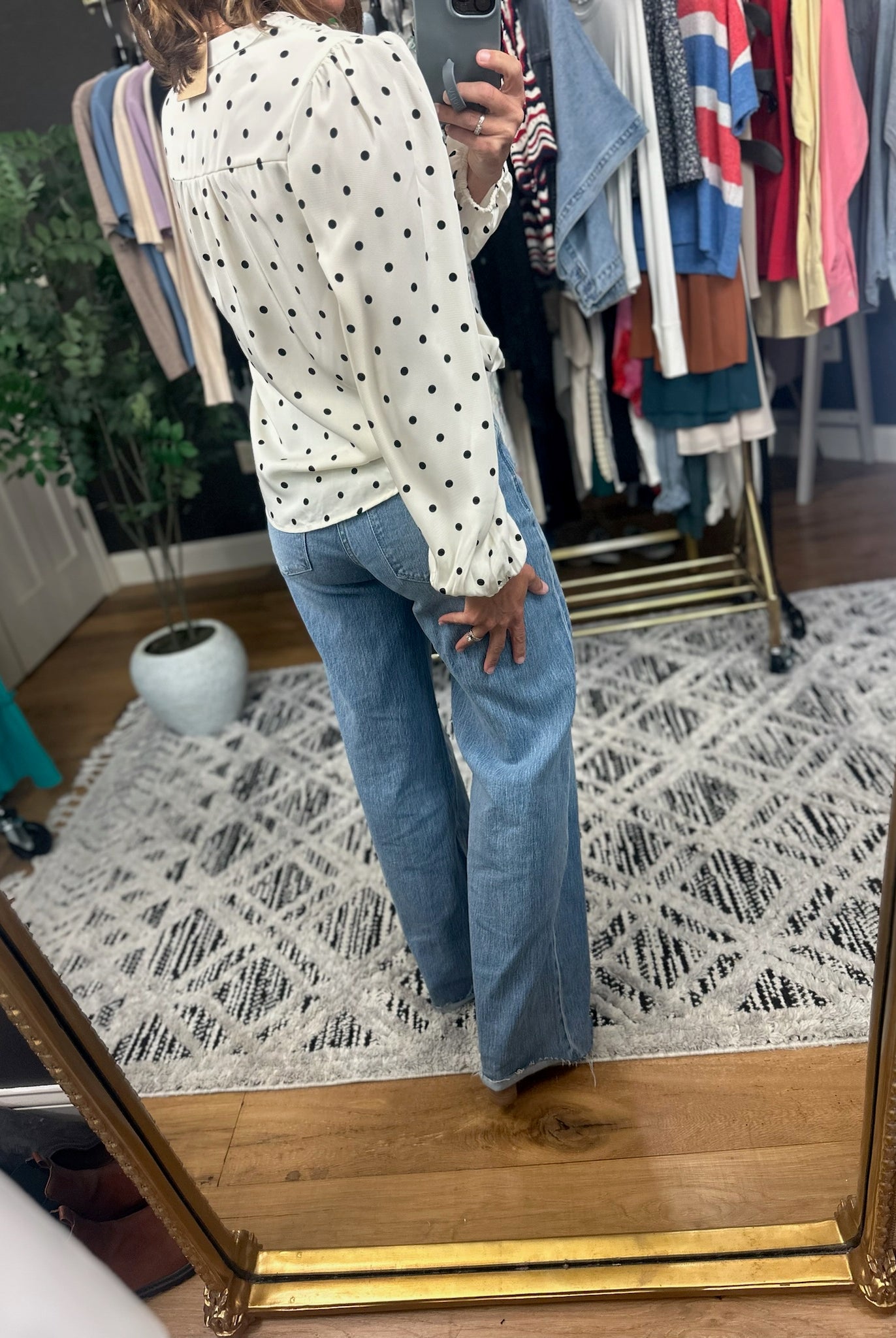 In To You Polka-Dot Top-Long Sleeves-Blu Pepper-Anna Kaytes Boutique, Women's Fashion Boutique in Grinnell, Iowa