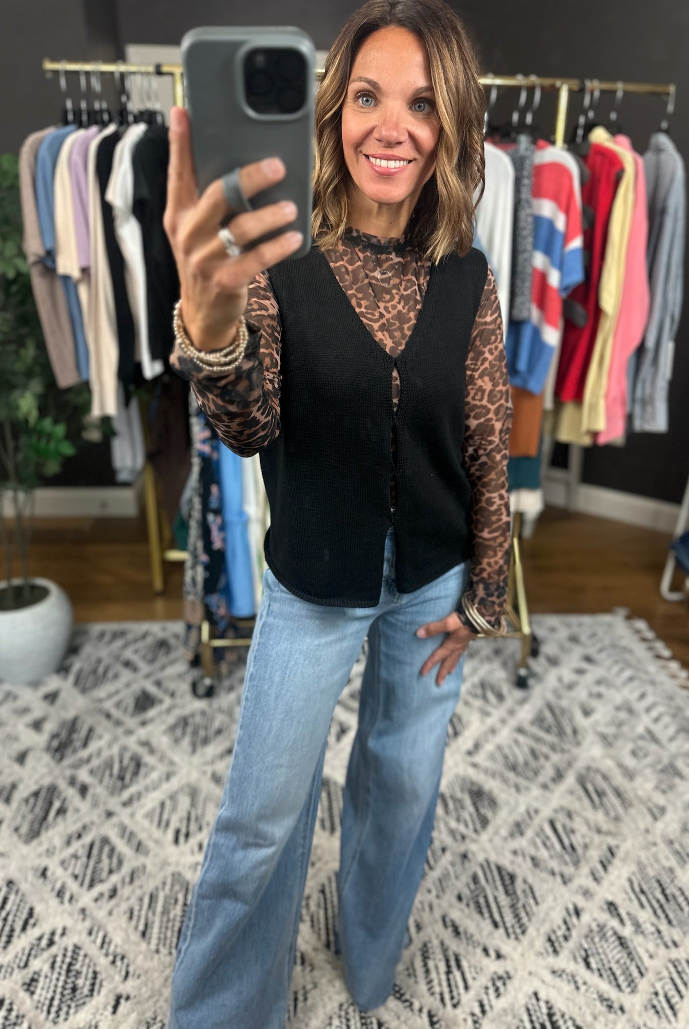 Merely Curious Button Knit Vest - Black-Short Sleeves-Wishlist-Anna Kaytes Boutique, Women's Fashion Boutique in Grinnell, Iowa