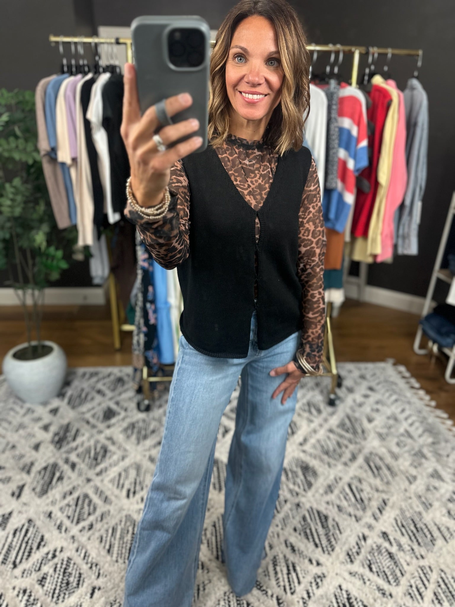 Merely Curious Button Knit Vest - Black-Short Sleeves-Wishlist-Anna Kaytes Boutique, Women's Fashion Boutique in Grinnell, Iowa