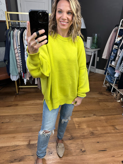 More Than You Know Side-Slit Sweater - Lime