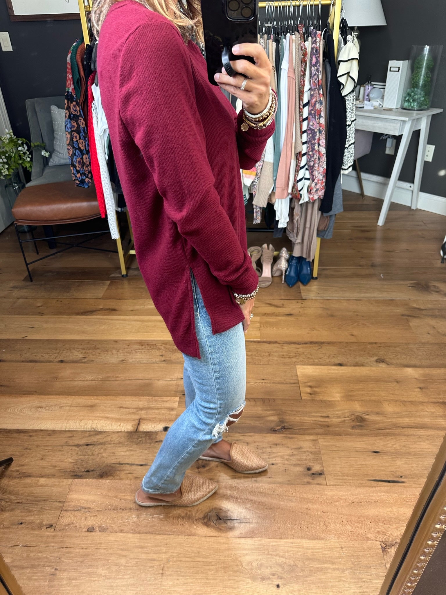 In Good Time Textured Longsleeve Top With Side-Slit Detail - Mutliple Options-Long Sleeves-Staccato 16740E-Anna Kaytes Boutique, Women's Fashion Boutique in Grinnell, Iowa