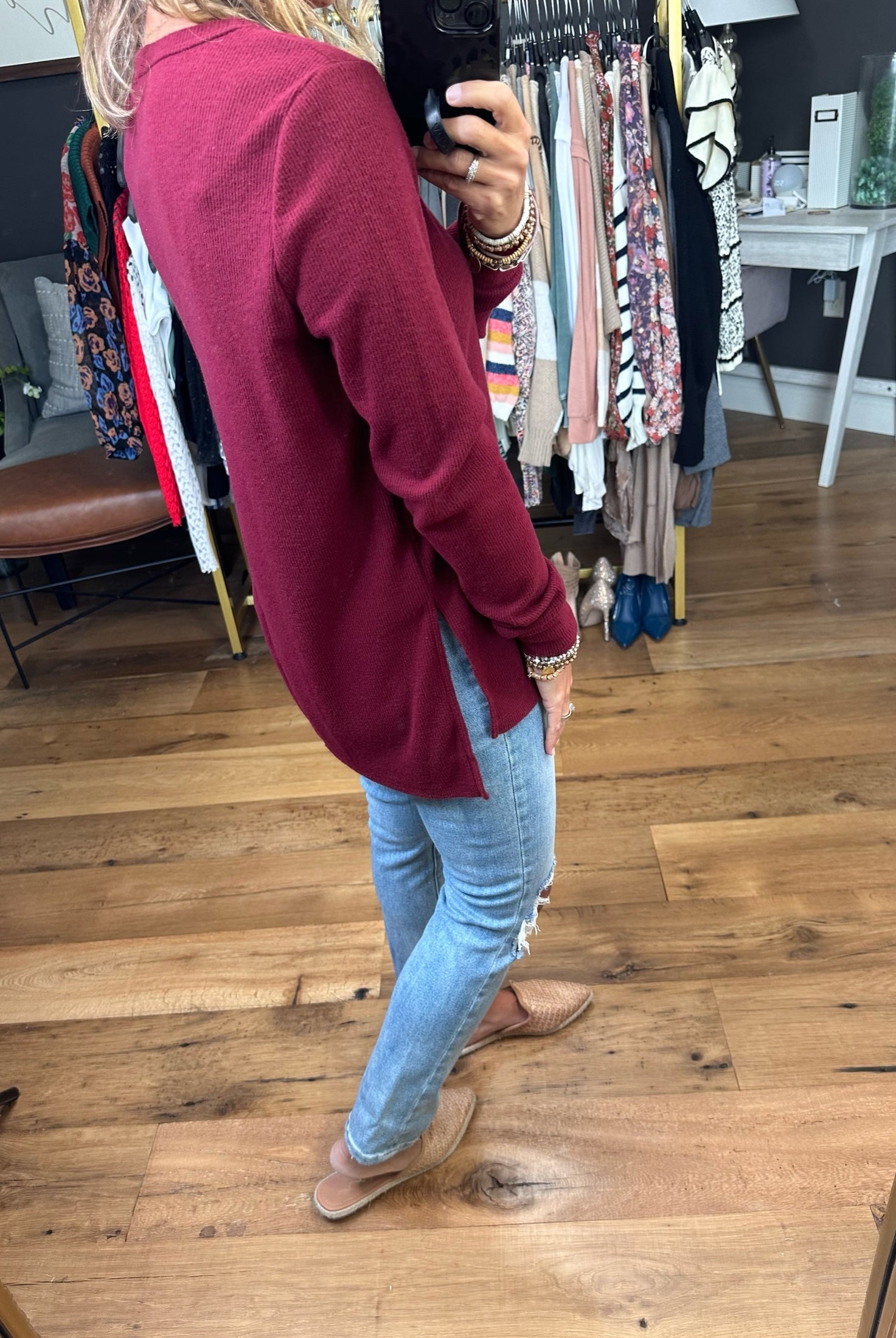 In Good Time Textured Longsleeve Top With Side-Slit Detail - Mutliple Options-Long Sleeves-Staccato 16740E-Anna Kaytes Boutique, Women's Fashion Boutique in Grinnell, Iowa