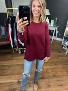 In Good Time Textured Longsleeve Top With Side-Slit Detail - Mutliple Options-Long Sleeves-Staccato 16740E-Anna Kaytes Boutique, Women's Fashion Boutique in Grinnell, Iowa
