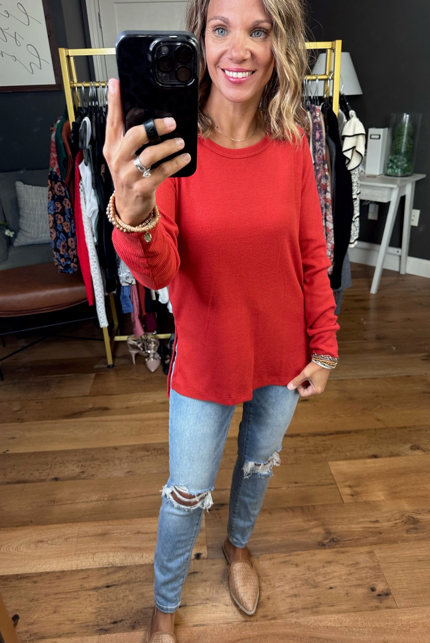 In Good Time Textured Longsleeve Top With Side-Slit Detail - Mutliple Options-Long Sleeves-Staccato 16740E-Anna Kaytes Boutique, Women's Fashion Boutique in Grinnell, Iowa