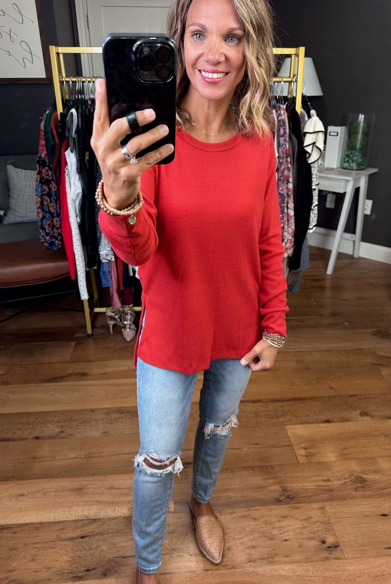 In Good Time Textured Longsleeve Top With Side-Slit Detail - Mutliple Options-Long Sleeves-Staccato 16740E-Anna Kaytes Boutique, Women's Fashion Boutique in Grinnell, Iowa