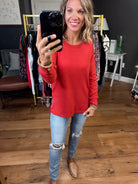 In Good Time Textured Longsleeve Top With Side-Slit Detail - Mutliple Options-Long Sleeves-Staccato 16740E-Anna Kaytes Boutique, Women's Fashion Boutique in Grinnell, Iowa