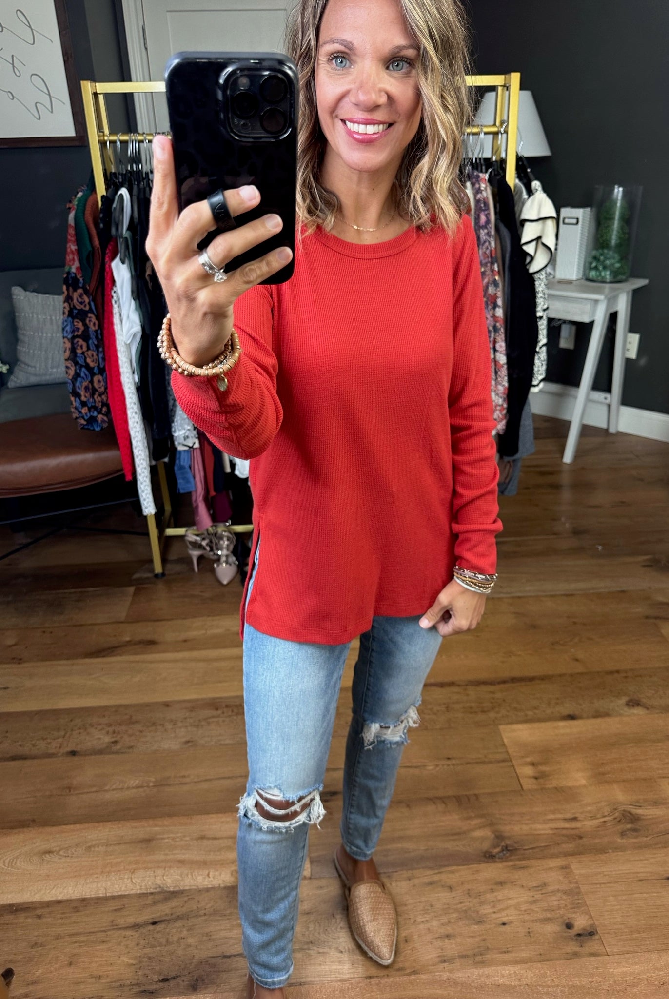 In Good Time Textured Longsleeve Top With Side-Slit Detail - Mutliple Options-Long Sleeves-Staccato 16740E-Anna Kaytes Boutique, Women's Fashion Boutique in Grinnell, Iowa