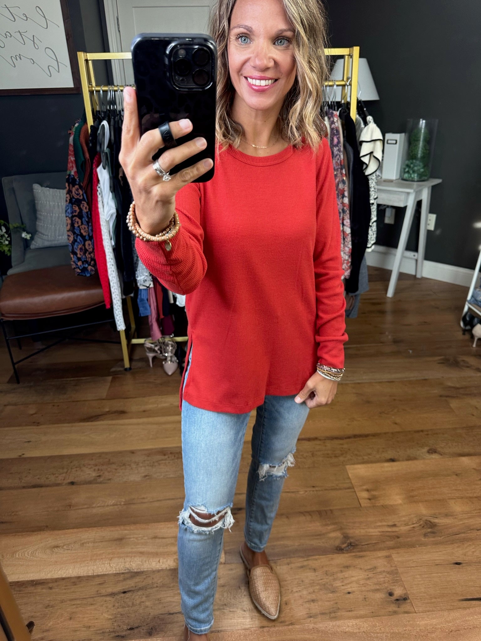 In Good Time Textured Longsleeve Top With Side-Slit Detail - Mutliple Options-Long Sleeves-Staccato 16740E-Anna Kaytes Boutique, Women's Fashion Boutique in Grinnell, Iowa