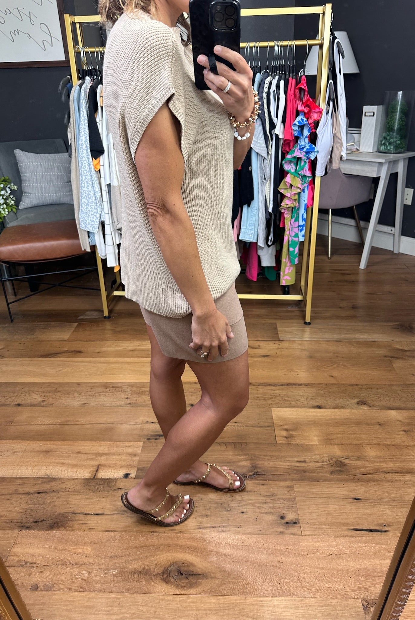 Break Free Knit Top + Pocket Short Set - Shell/Mocha-Two Piece Set-Bucketlist-Anna Kaytes Boutique, Women's Fashion Boutique in Grinnell, Iowa