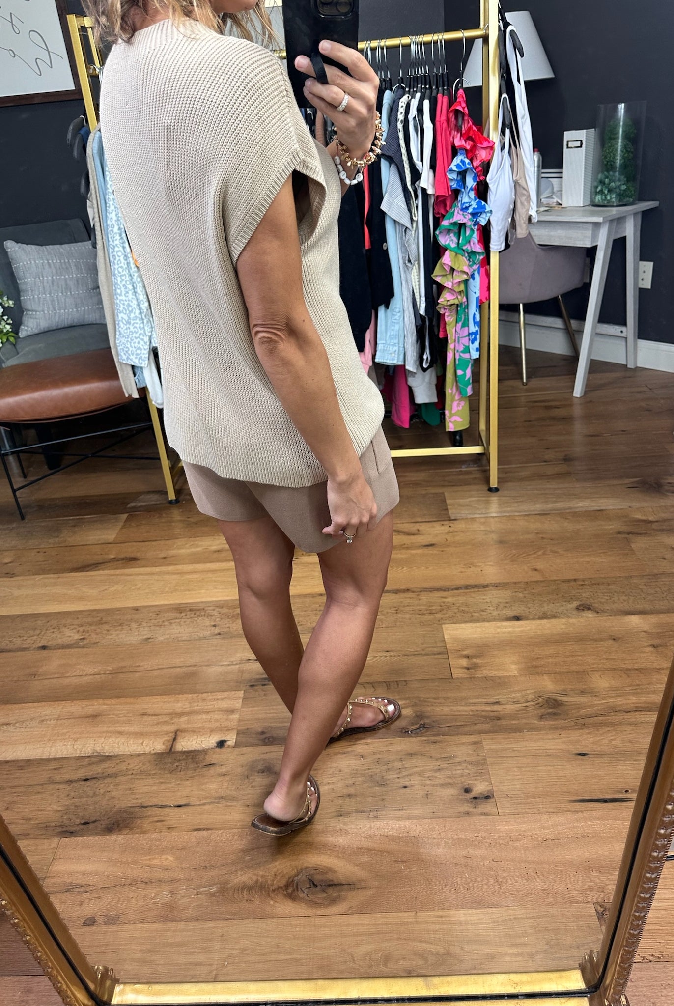 Break Free Knit Top + Pocket Short Set - Shell/Mocha-Two Piece Set-Bucketlist-Anna Kaytes Boutique, Women's Fashion Boutique in Grinnell, Iowa