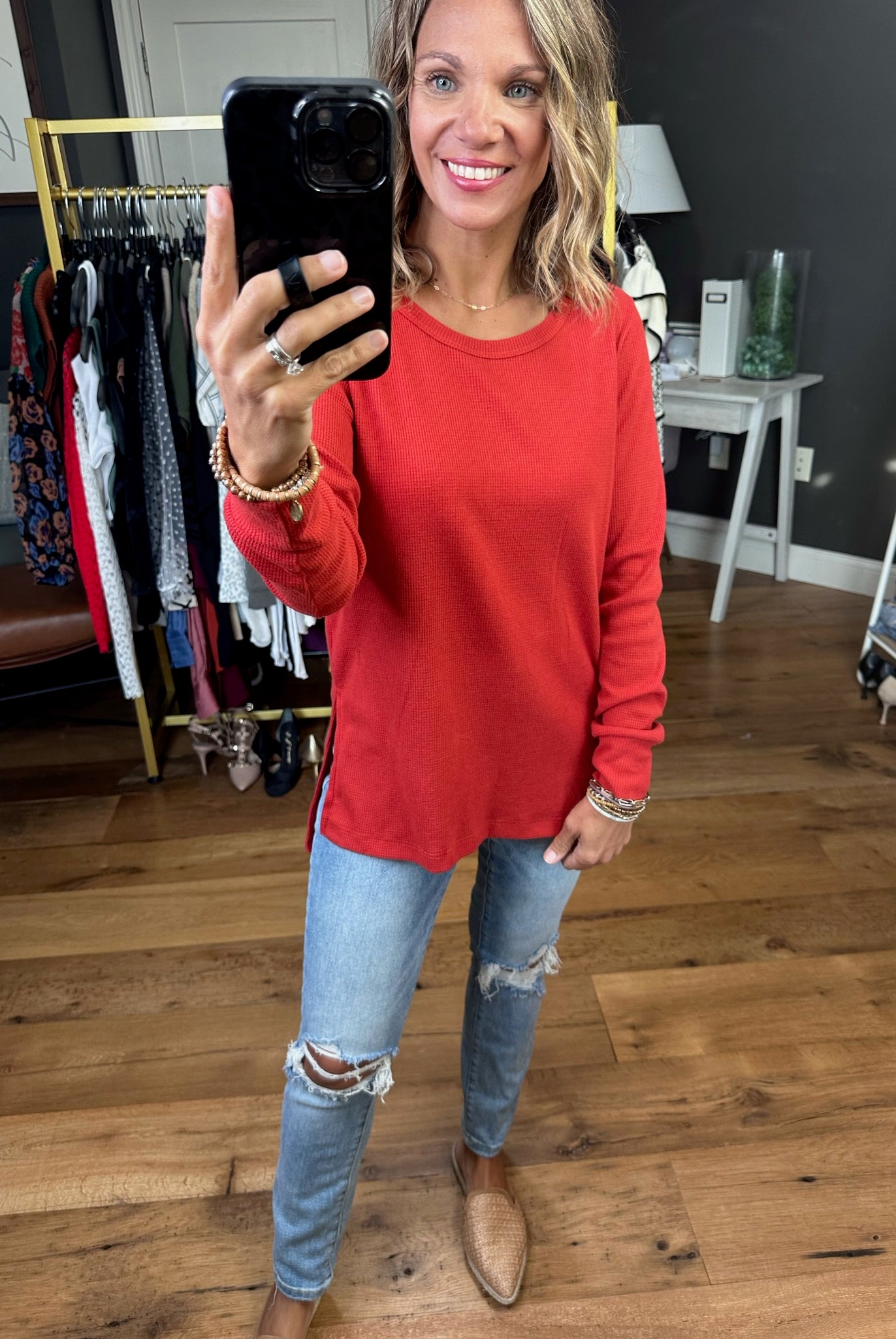 In Good Time Textured Longsleeve Top With Side-Slit Detail - Mutliple Options-Long Sleeves-Staccato 16740E-Anna Kaytes Boutique, Women's Fashion Boutique in Grinnell, Iowa