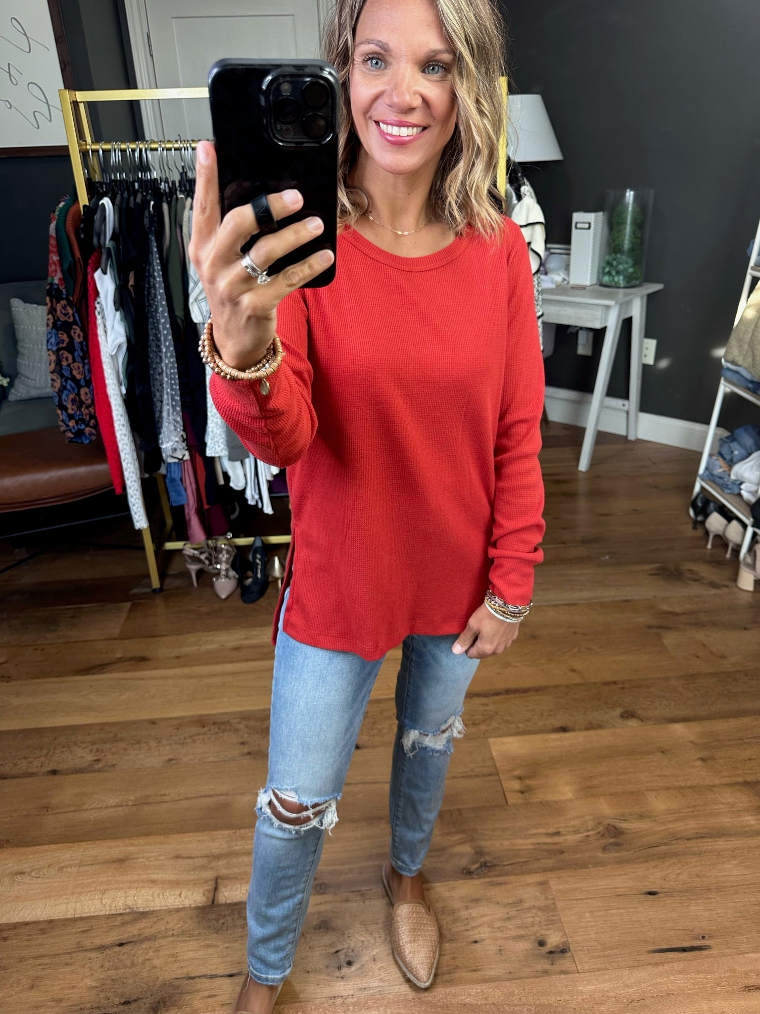 In Good Time Textured Longsleeve Top With Side-Slit Detail - Mutliple Options-Long Sleeves-Staccato 16740E-Anna Kaytes Boutique, Women's Fashion Boutique in Grinnell, Iowa
