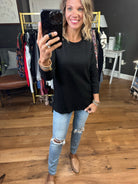 In Good Time Textured Longsleeve Top With Side-Slit Detail - Mutliple Options-Long Sleeves-Staccato 16740E-Anna Kaytes Boutique, Women's Fashion Boutique in Grinnell, Iowa
