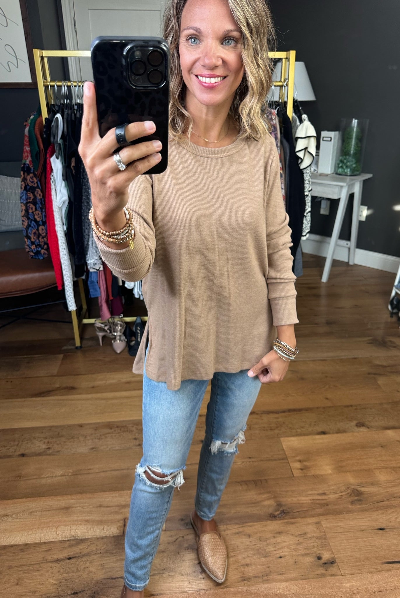 In Good Time Textured Longsleeve Top With Side-Slit Detail - Mutliple Options-Long Sleeves-Staccato 16740E-Anna Kaytes Boutique, Women's Fashion Boutique in Grinnell, Iowa