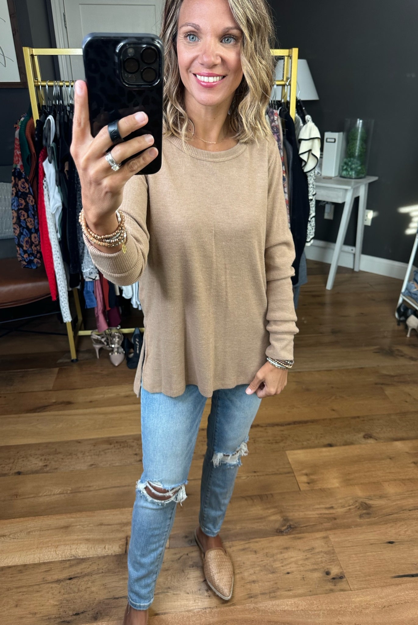 In Good Time Textured Longsleeve Top With Side-Slit Detail - Mutliple Options-Long Sleeves-Staccato 16740E-Anna Kaytes Boutique, Women's Fashion Boutique in Grinnell, Iowa