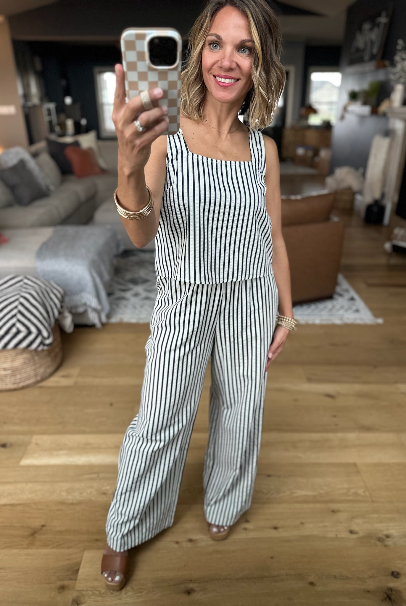 All Together Now Striped 2-Piece Set - Ivory/Denim-Jumpsuits-By Together-Anna Kaytes Boutique, Women's Fashion Boutique in Grinnell, Iowa