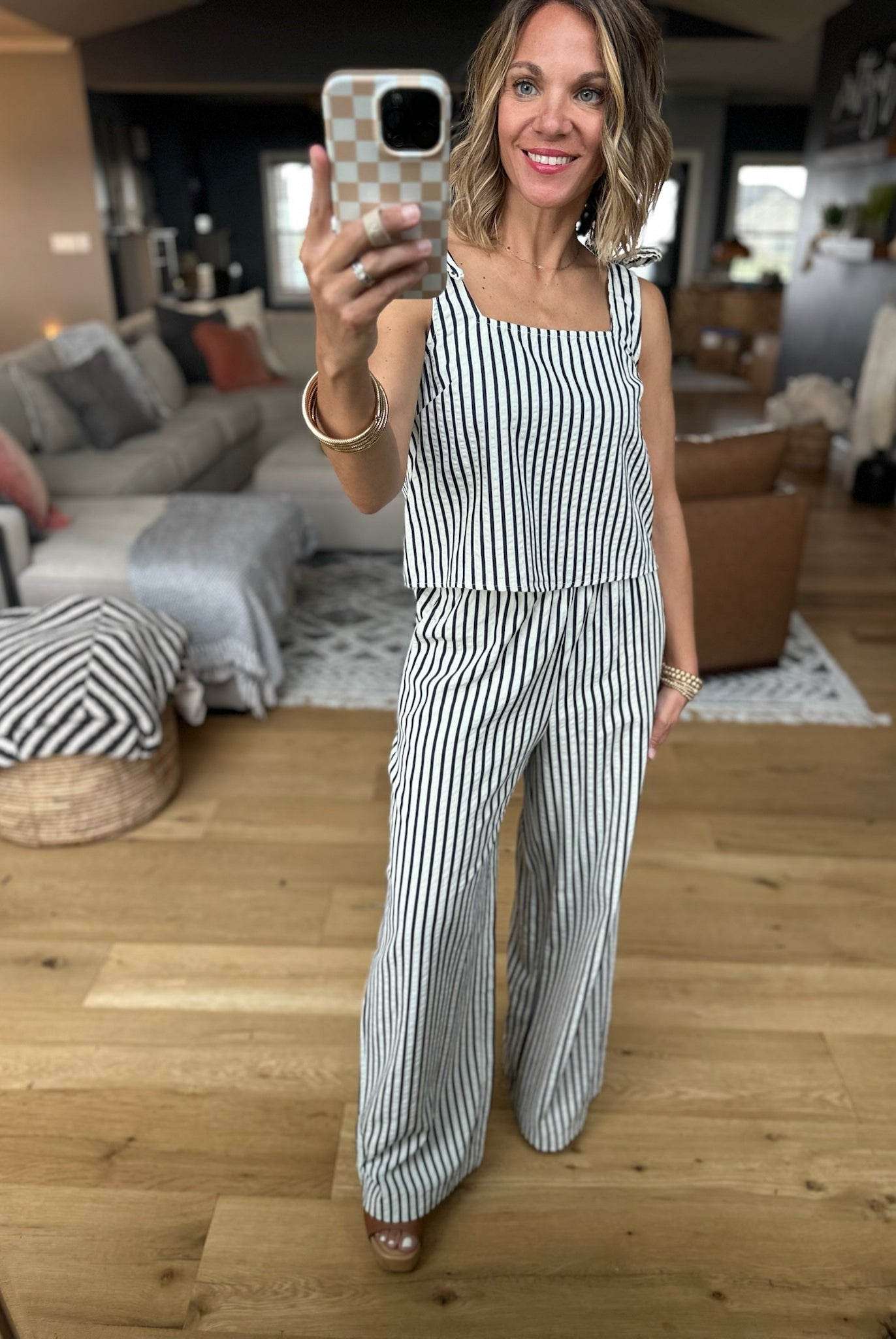 All Together Now Striped 2-Piece Set - Ivory/Denim-Jumpsuits-By Together-Anna Kaytes Boutique, Women's Fashion Boutique in Grinnell, Iowa