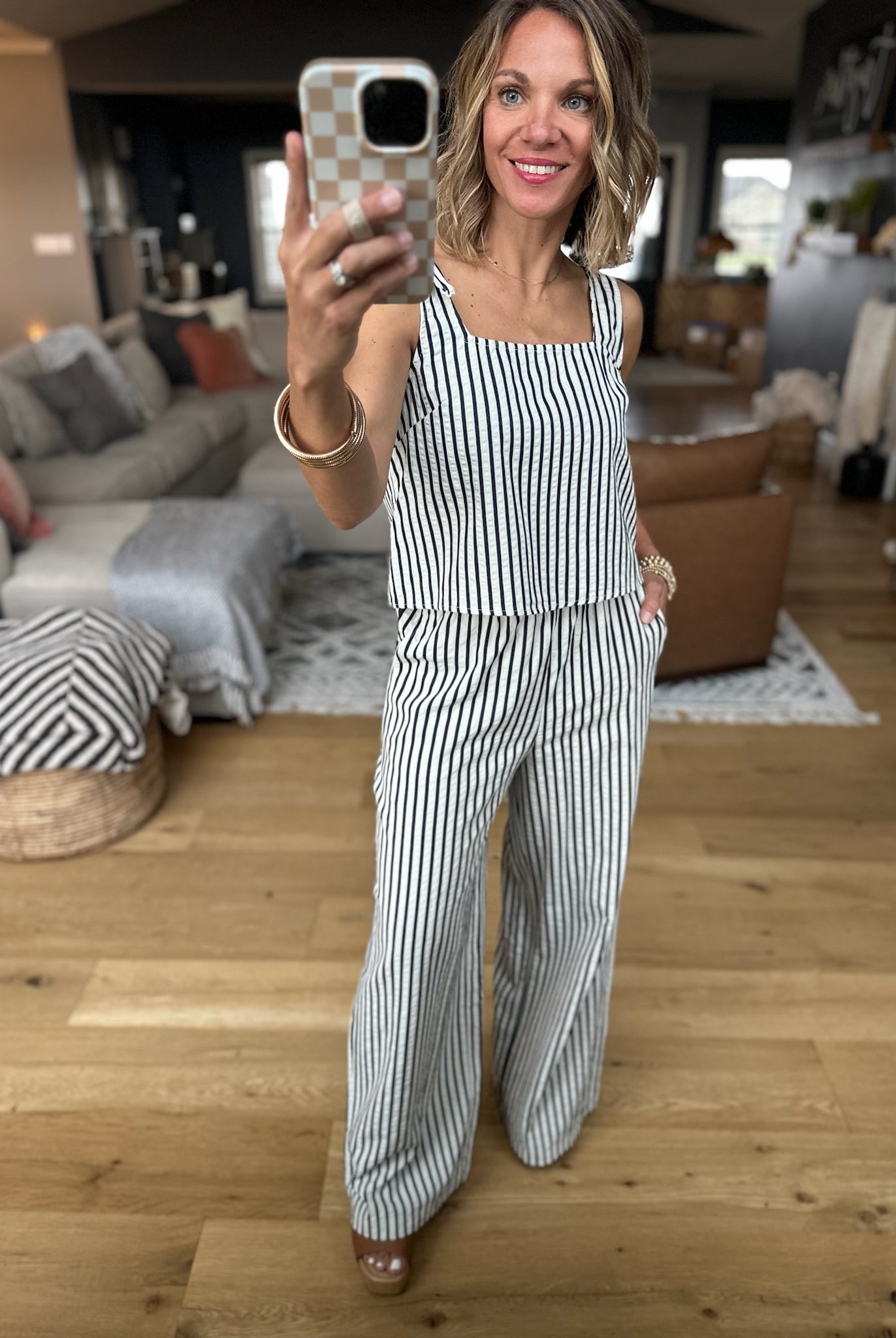 All Together Now Striped 2-Piece Set - Ivory/Denim-Jumpsuits-By Together-Anna Kaytes Boutique, Women's Fashion Boutique in Grinnell, Iowa