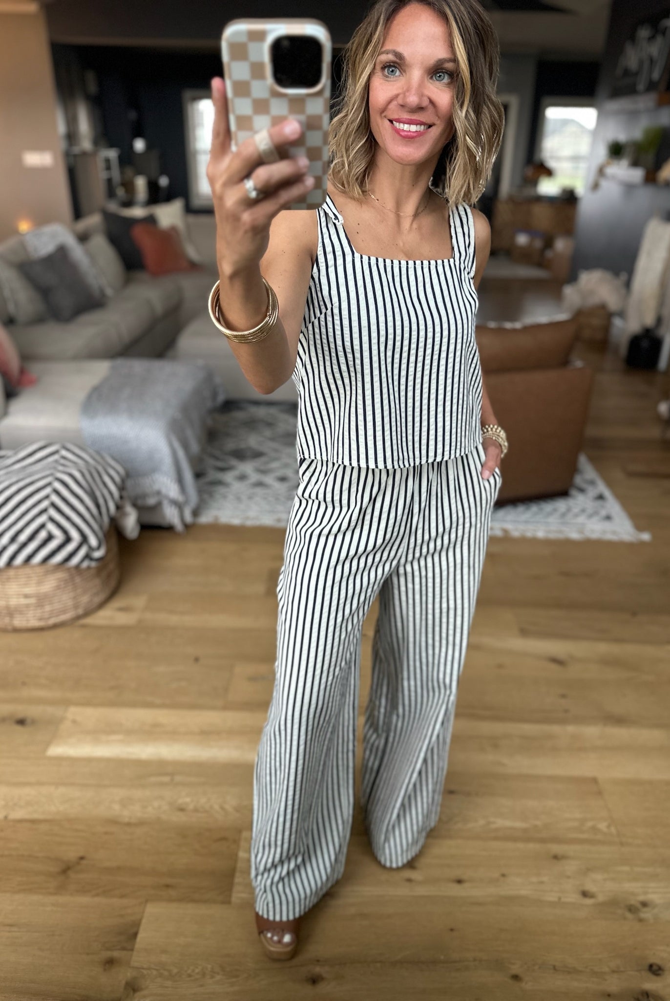 All Together Now Striped 2-Piece Set - Ivory/Denim-Jumpsuits-By Together-Anna Kaytes Boutique, Women's Fashion Boutique in Grinnell, Iowa