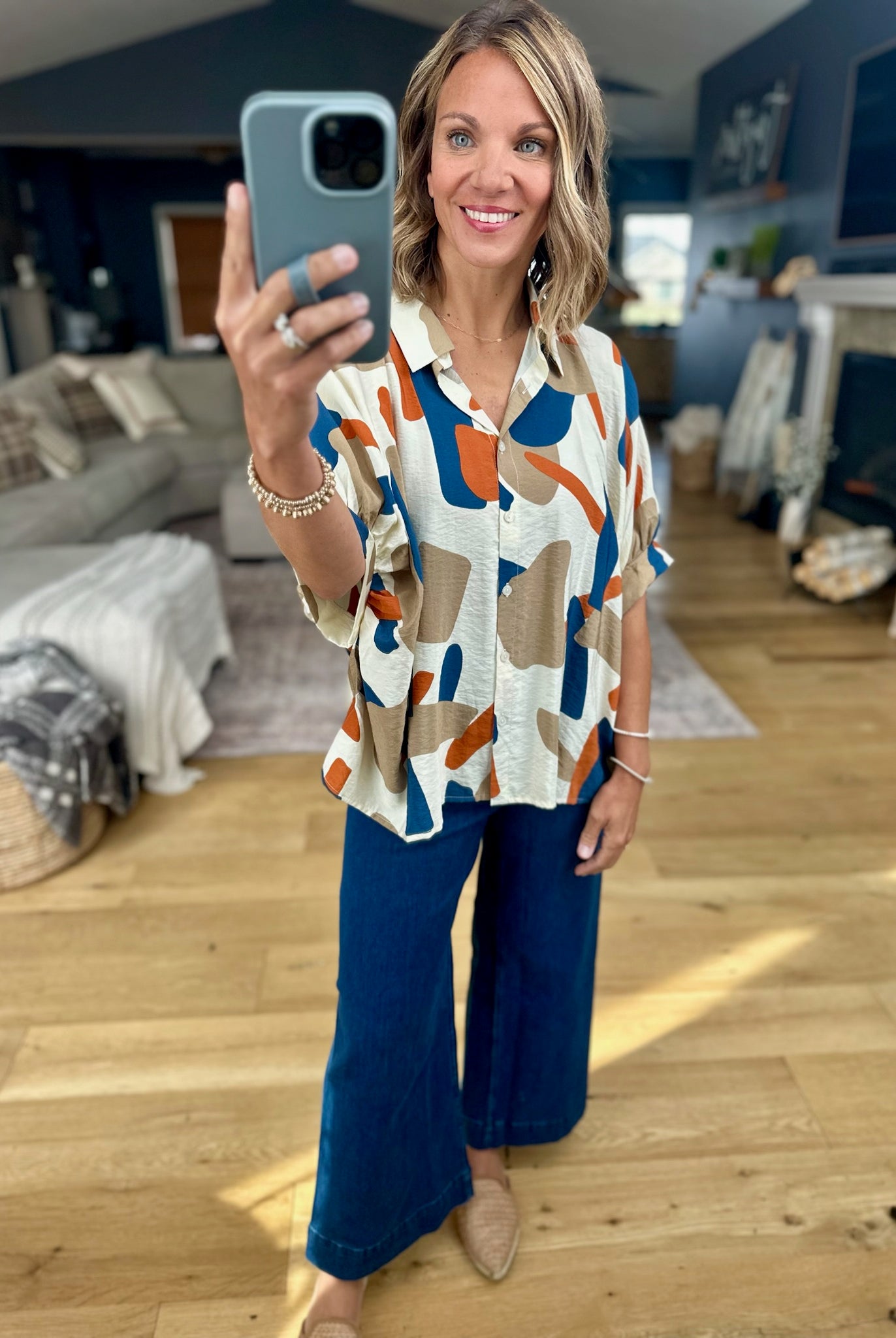 Wild Darling Patterned Button-Down Top-Day & Moon-Anna Kaytes Boutique, Women's Fashion Boutique in Grinnell, Iowa
