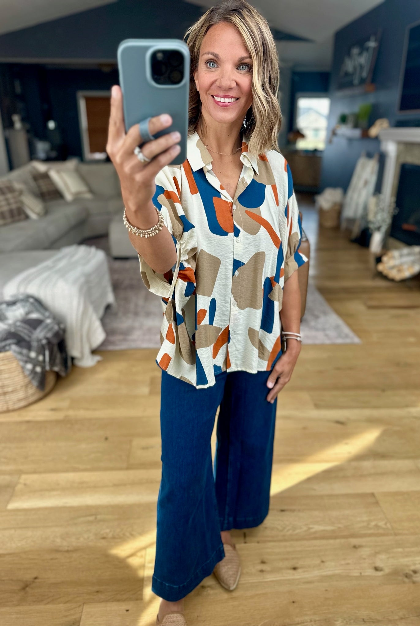 Wild Darling Patterned Button-Down Top-Day & Moon-Anna Kaytes Boutique, Women's Fashion Boutique in Grinnell, Iowa