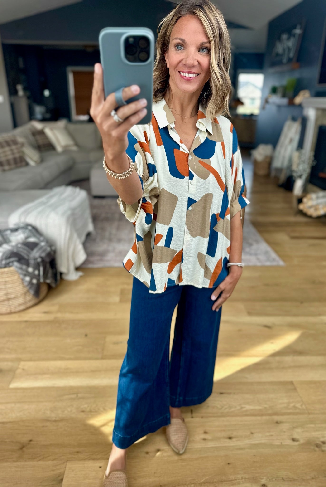 Wild Darling Patterned Button-Down Top-Day & Moon-Anna Kaytes Boutique, Women's Fashion Boutique in Grinnell, Iowa