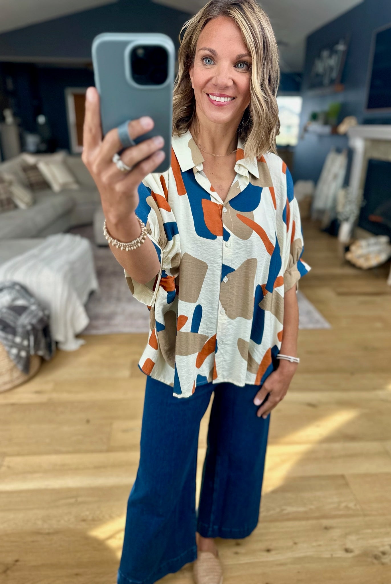 Wild Darling Patterned Button-Down Top-Day & Moon-Anna Kaytes Boutique, Women's Fashion Boutique in Grinnell, Iowa