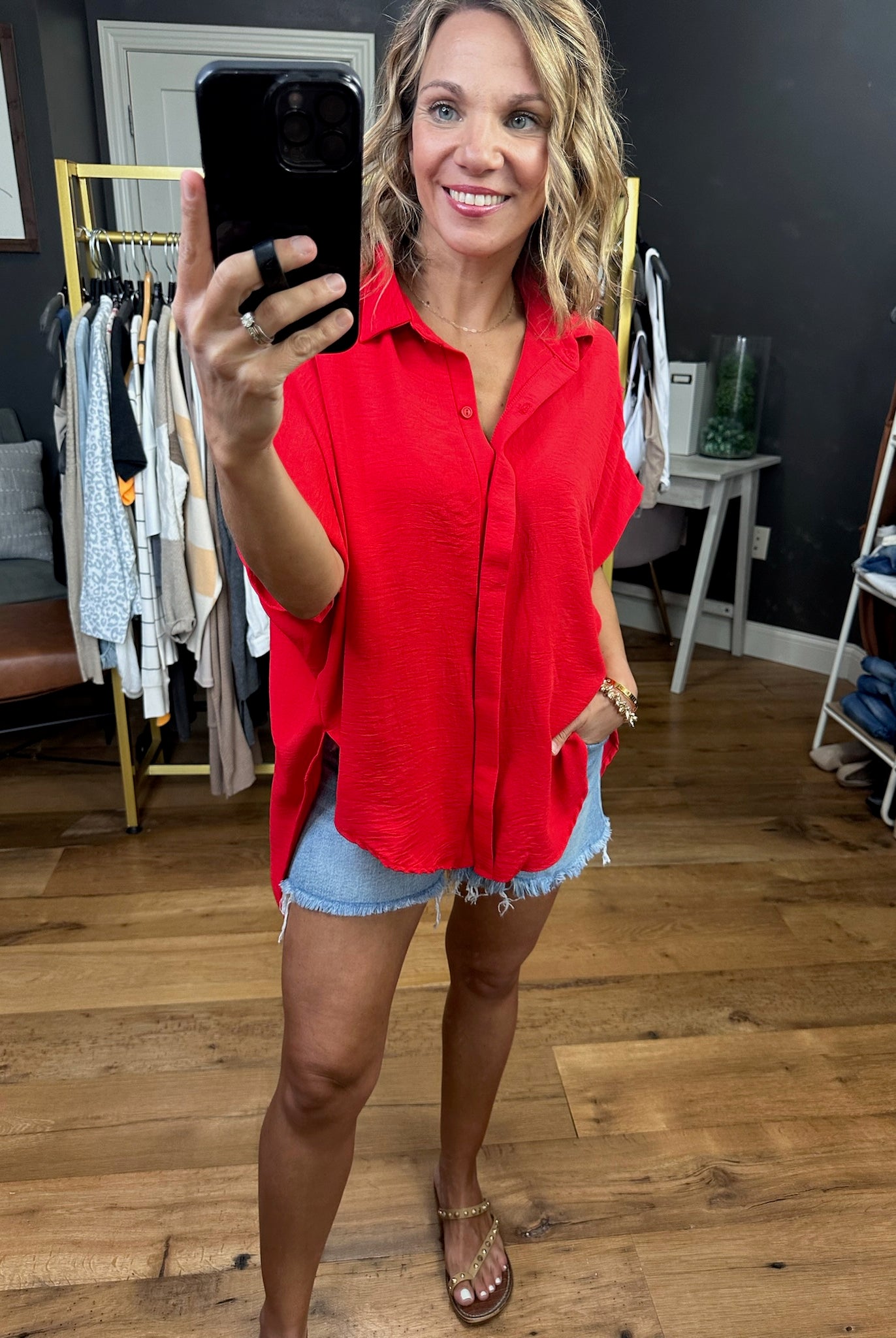 Express Yourself Button-Down Dolman Top - Multiple Options-Short Sleeves-Bucketlist-Anna Kaytes Boutique, Women's Fashion Boutique in Grinnell, Iowa