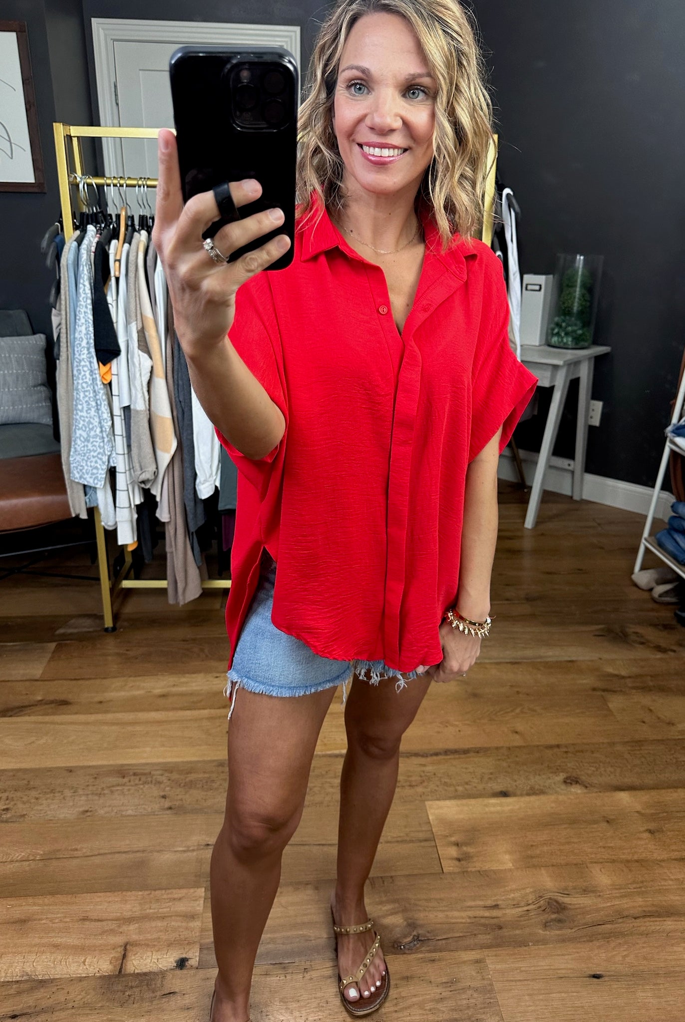 Express Yourself Button-Down Dolman Top - Multiple Options-Short Sleeves-Bucketlist-Anna Kaytes Boutique, Women's Fashion Boutique in Grinnell, Iowa