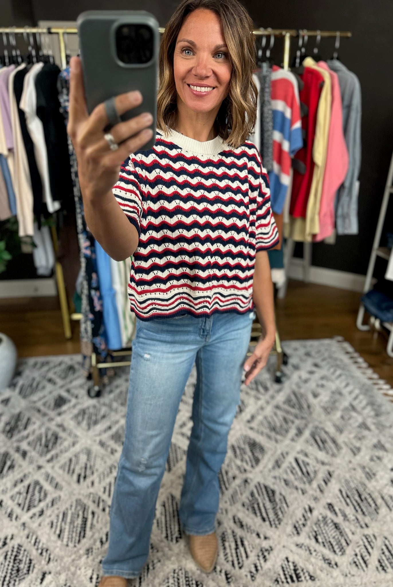 History Of Happiness Crochet-Knit Top-Short Sleeves-Hem & Thread-Anna Kaytes Boutique, Women's Fashion Boutique in Grinnell, Iowa