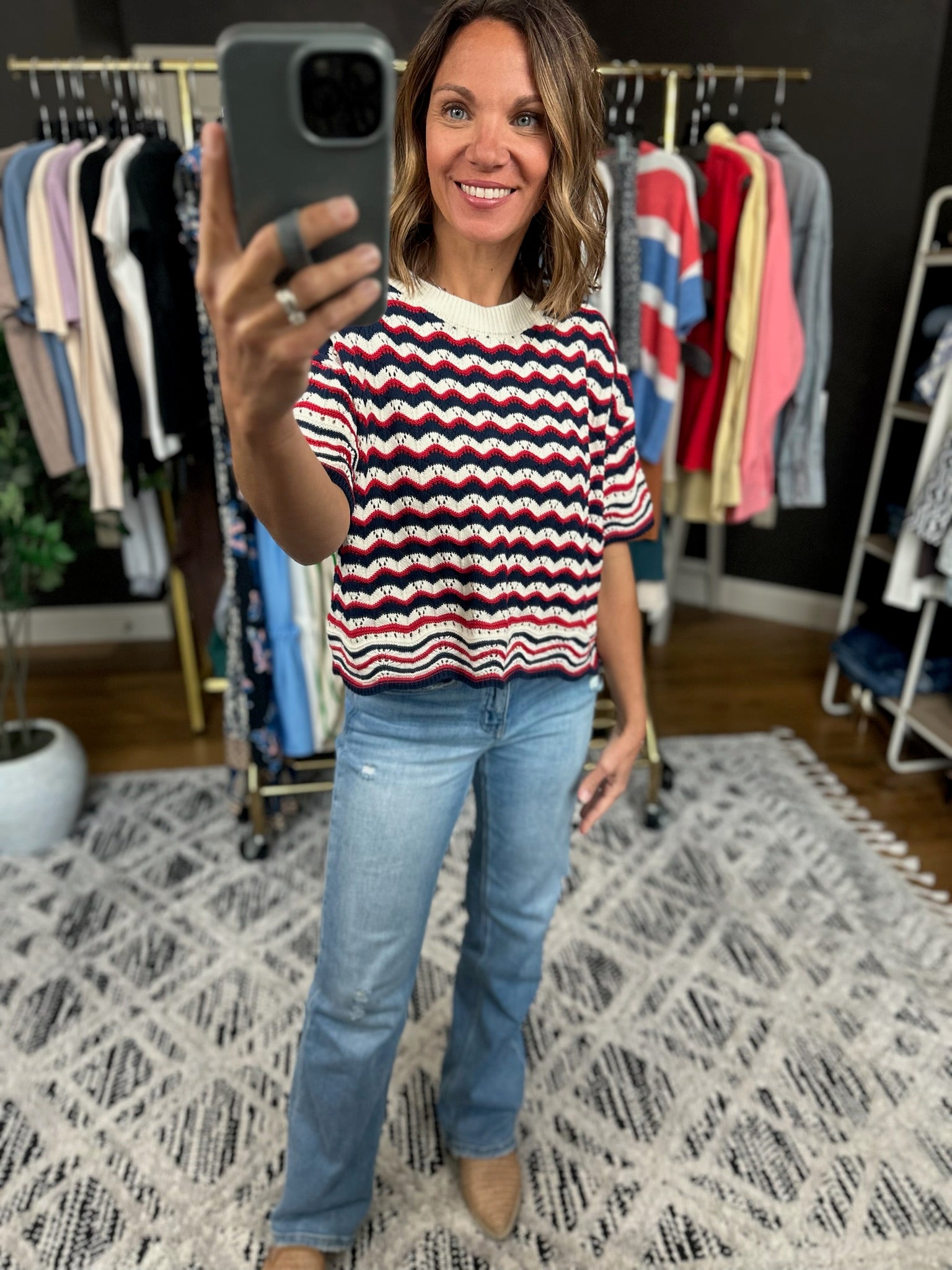 History Of Happiness Crochet-Knit Top-Short Sleeves-Hem & Thread-Anna Kaytes Boutique, Women's Fashion Boutique in Grinnell, Iowa