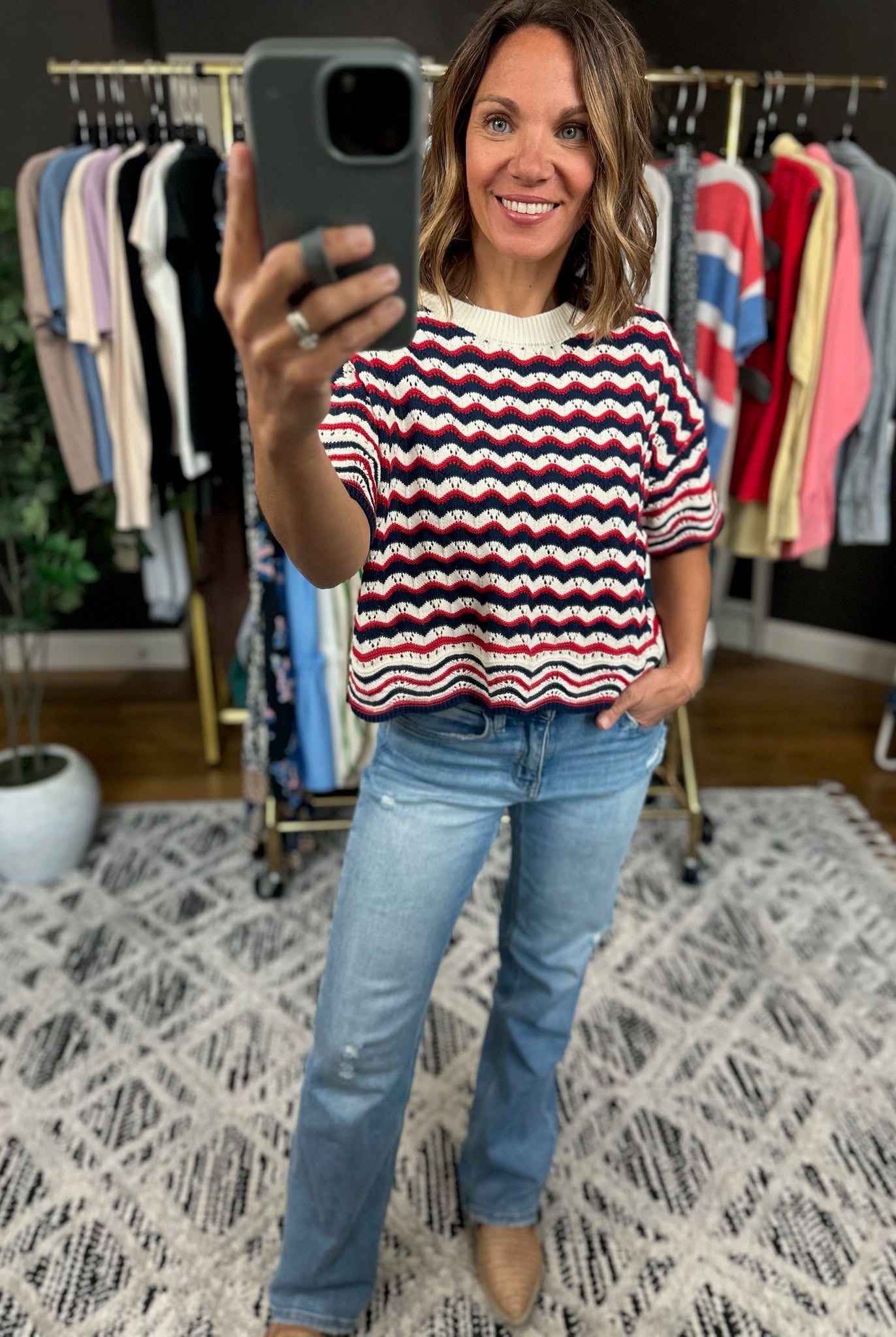 History Of Happiness Crochet-Knit Top-Short Sleeves-Hem & Thread-Anna Kaytes Boutique, Women's Fashion Boutique in Grinnell, Iowa