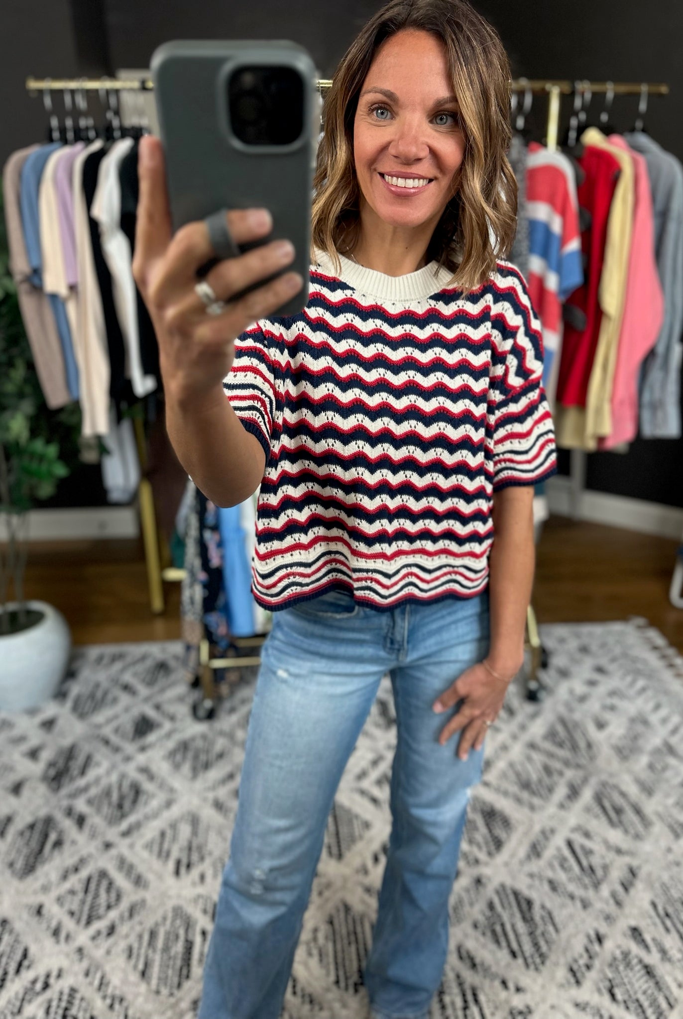 History Of Happiness Crochet-Knit Top-Short Sleeves-Hem & Thread-Anna Kaytes Boutique, Women's Fashion Boutique in Grinnell, Iowa