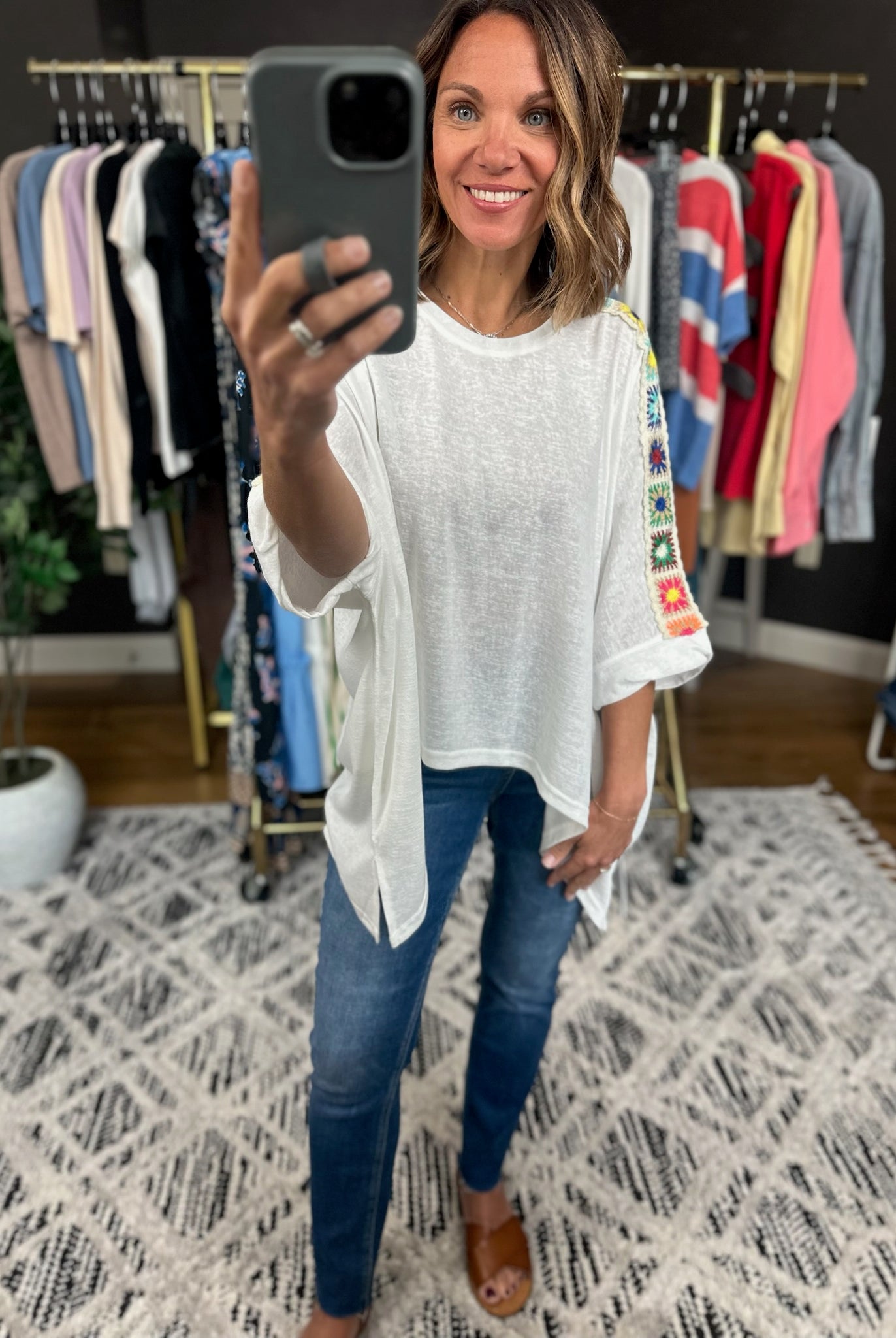 Bring It Home Crochet Detail Top-Short Sleeves-Dave & Dani-Anna Kaytes Boutique, Women's Fashion Boutique in Grinnell, Iowa