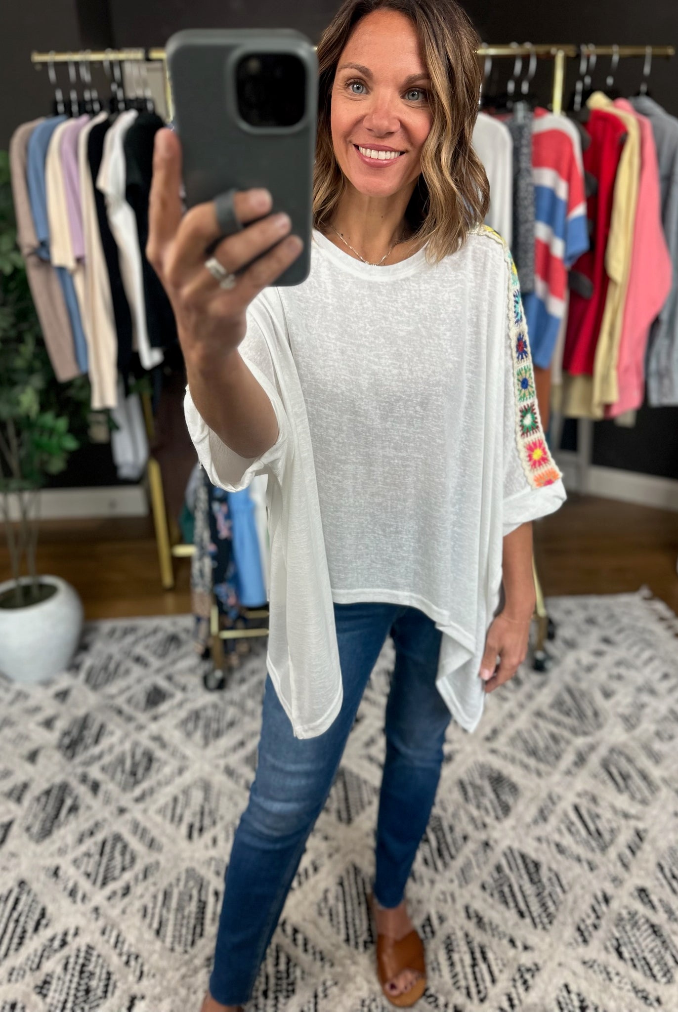 Bring It Home Crochet Detail Top-Short Sleeves-Dave & Dani-Anna Kaytes Boutique, Women's Fashion Boutique in Grinnell, Iowa