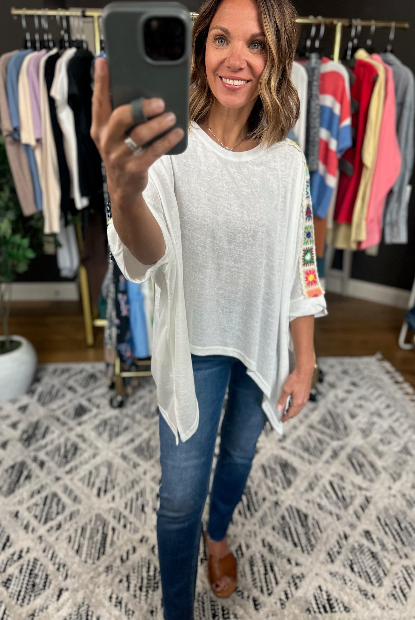 Bring It Home Crochet Detail Top-Short Sleeves-Dave & Dani-Anna Kaytes Boutique, Women's Fashion Boutique in Grinnell, Iowa