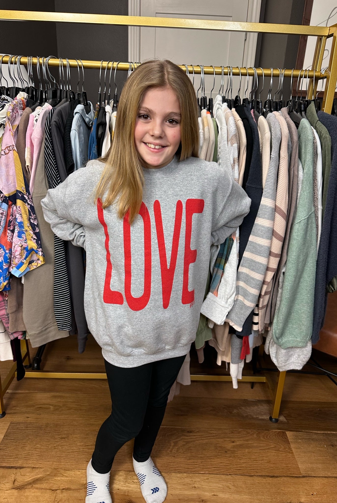 LOVE Mommy + Little Crewneck Sweatshirt - Grey-Sweaters-Prickly Pear Texas-Anna Kaytes Boutique, Women's Fashion Boutique in Grinnell, Iowa