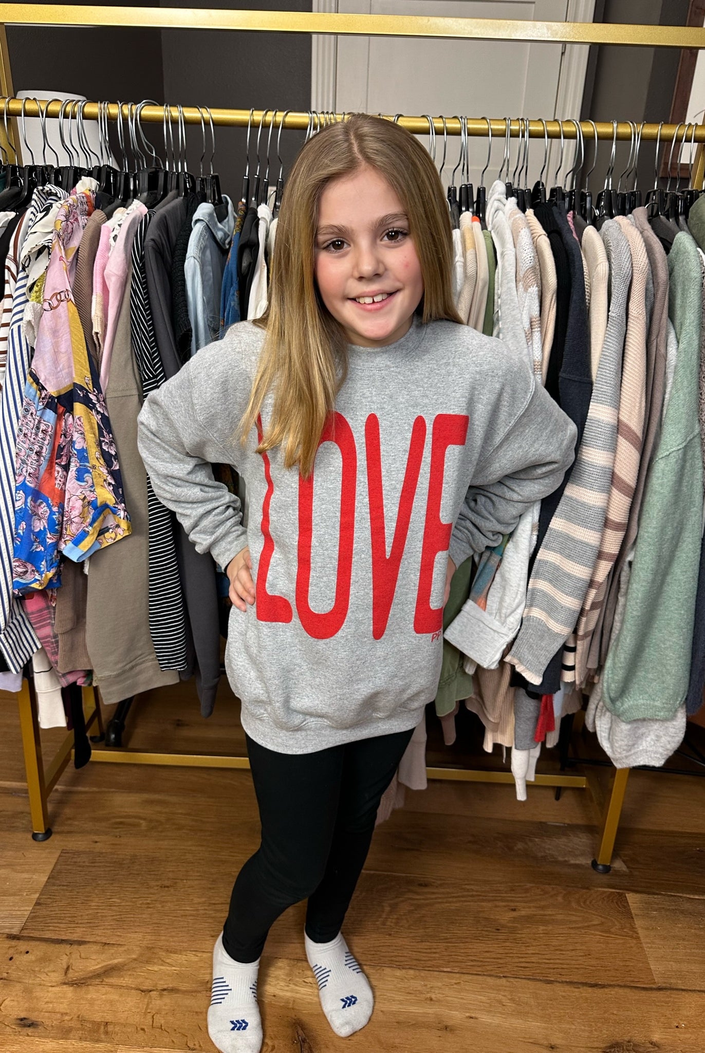 LOVE Mommy + Little Crewneck Sweatshirt - Grey-Sweaters-Prickly Pear Texas-Anna Kaytes Boutique, Women's Fashion Boutique in Grinnell, Iowa