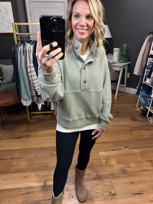 Productive Feeling Henley Pocket Pullover - Olive-Thread & Supply J1644CPKTS-Anna Kaytes Boutique, Women's Fashion Boutique in Grinnell, Iowa