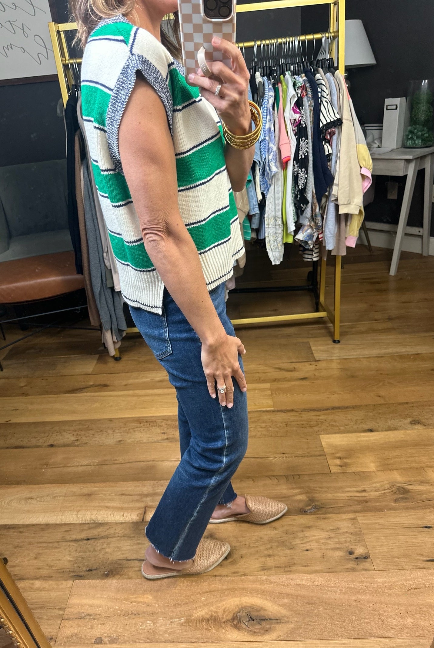 More To It Striped V-Neck Sweater Vest - Green-Entro-Anna Kaytes Boutique, Women's Fashion Boutique in Grinnell, Iowa