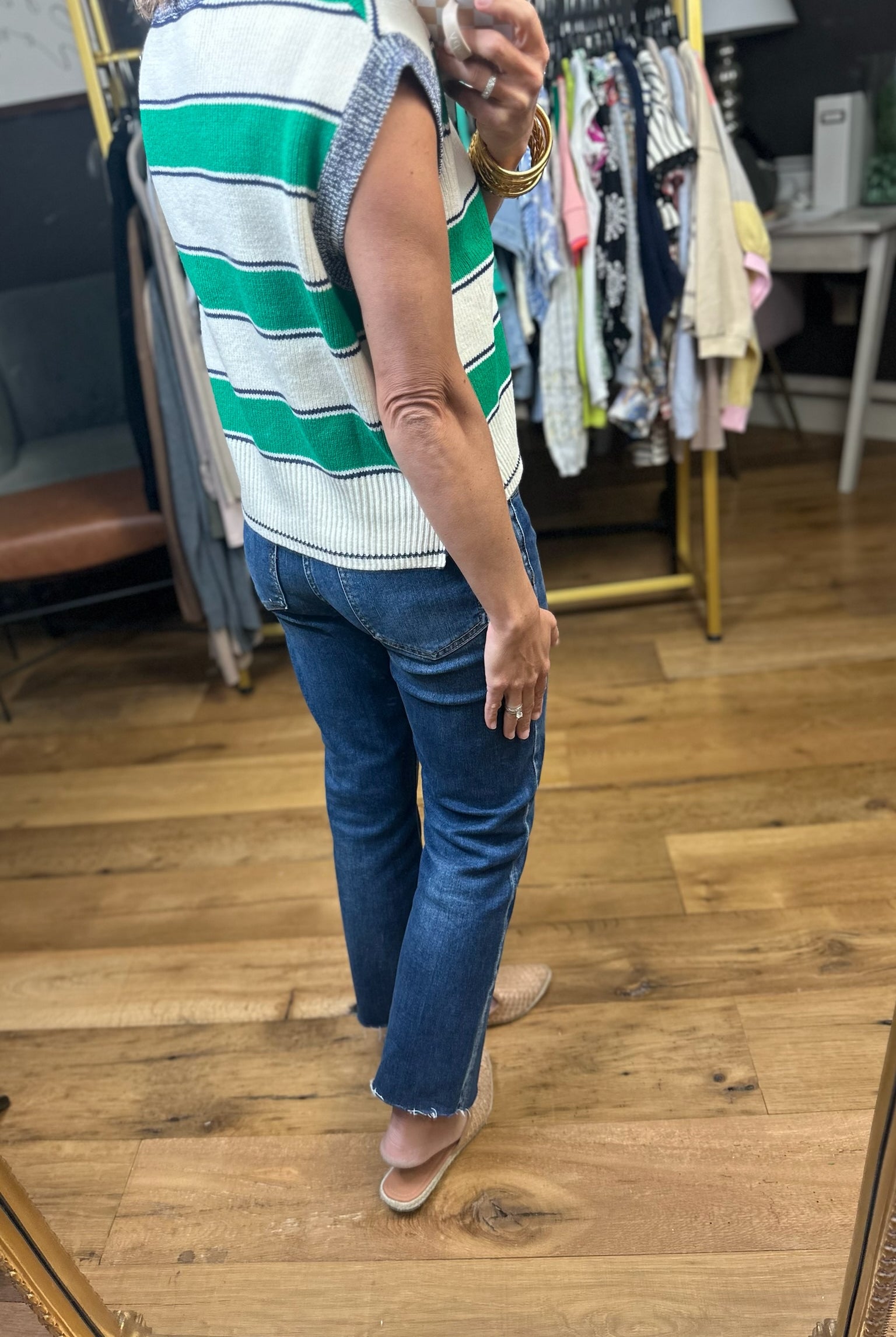 More To It Striped V-Neck Sweater Vest - Green-Entro-Anna Kaytes Boutique, Women's Fashion Boutique in Grinnell, Iowa