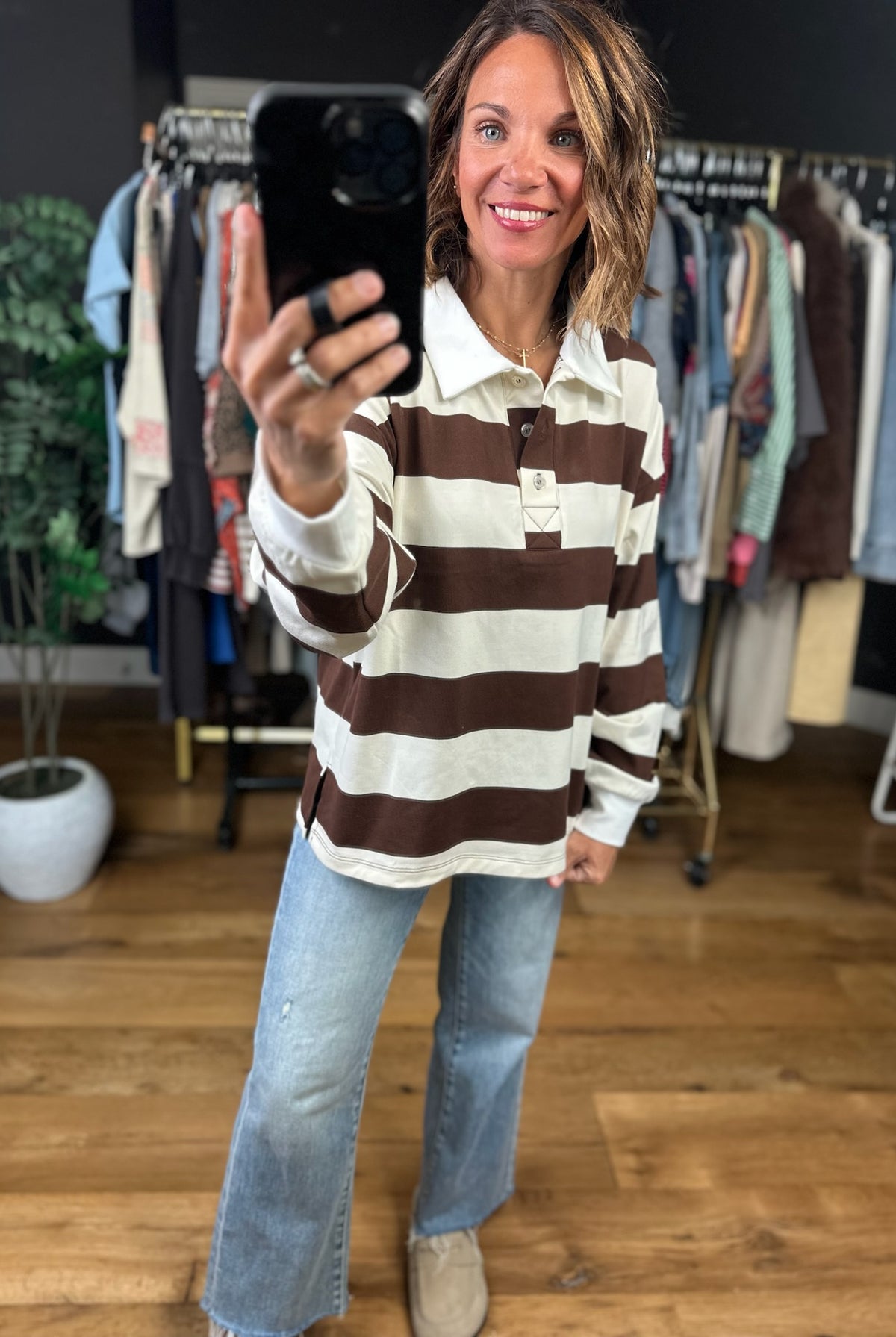No Stopping Me Striped Collared Top-Long Sleeves-JOA-Anna Kaytes Boutique, Women's Fashion Boutique in Grinnell, Iowa